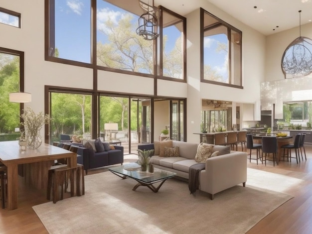 Beautiful living room interior in new luxury home Generative AI