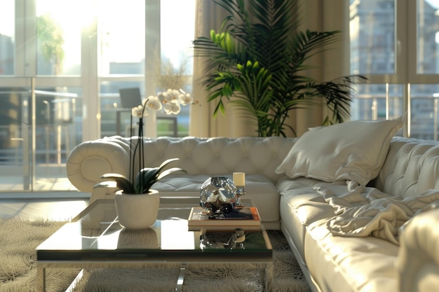 Photo beautiful living room with white sofa