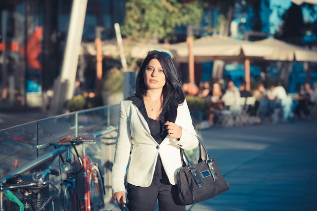 beautiful long black hair elegant business woman