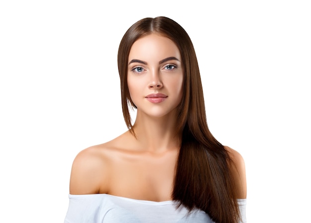 Beautiful long hair brunette woman with beauty hairstyle female model