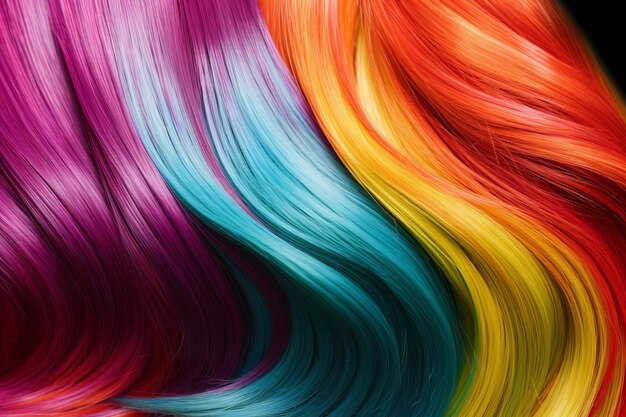 Beautiful long hair with rainbow color effect copy space blank area Generative AI