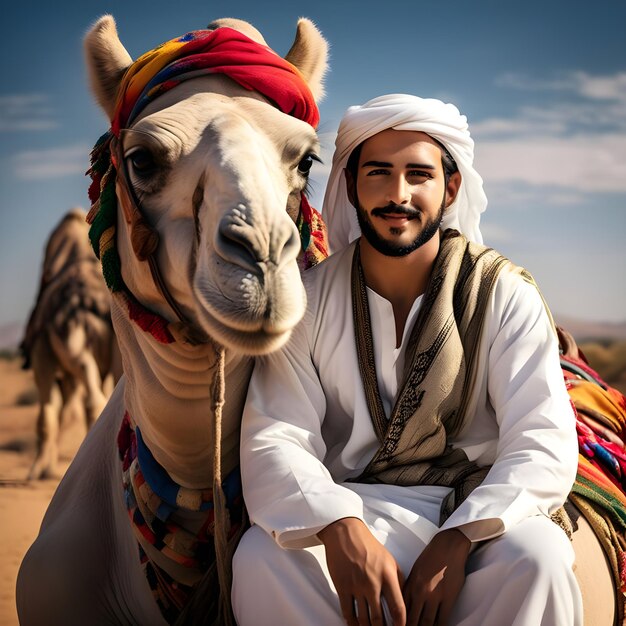 Foto un bell'uomo arabo che indossa un turbante sulla testa.