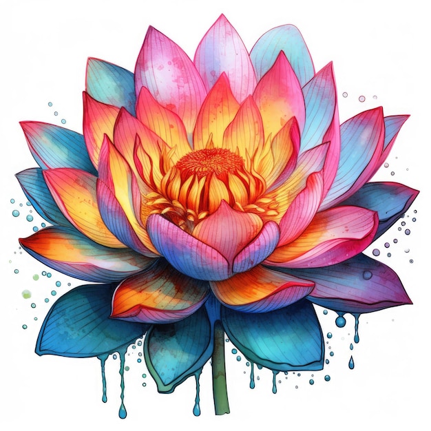 Beautiful lotus flower illustration isolated on white Colorful water lily image