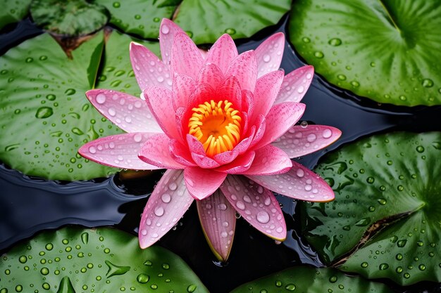 Beautiful lotus flower on the water after rain in garden