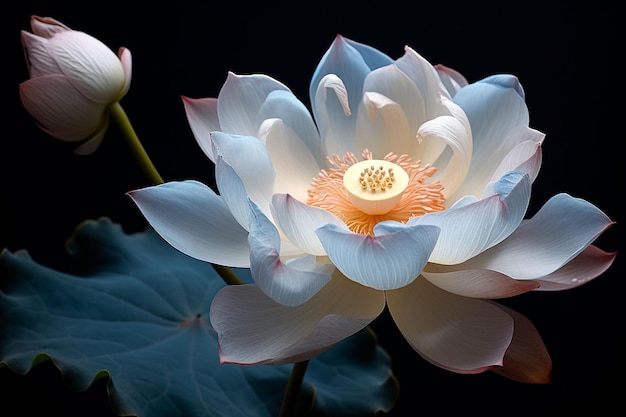 beautiful lotus gracefully poised on dark background