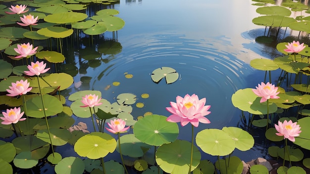 Beautiful lotus lake with relaxing natural scene for desktop wallpaper