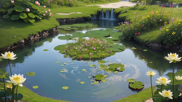 데스크탑 배경화면을 위한 편안한 자연 풍경을 갖춘 아름다운 연꽃 호수