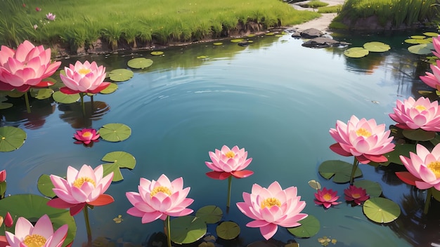 Beautiful lotus lake with relaxing natural scene for desktop wallpaper