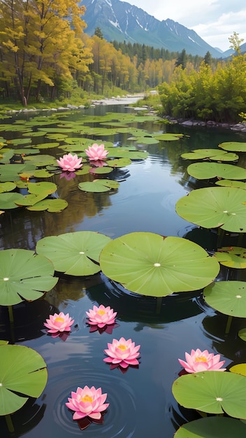 Beautiful lotus lake with relaxing natural scene for mobile wallpaper