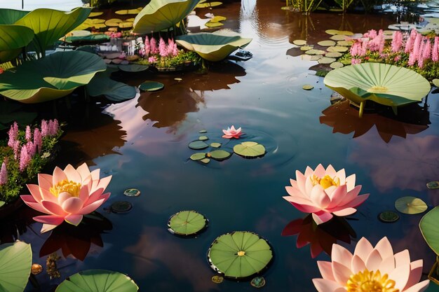 Beautiful lotus water surface pond chinese flower pink lotus lotus root wallpaper background