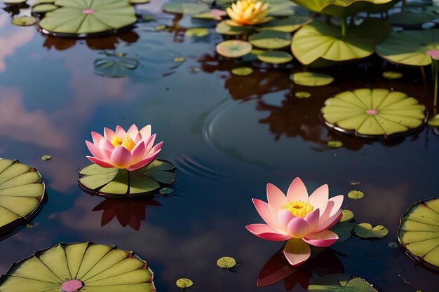 Beautiful lotus water surface pond chinese flower pink lotus lotus root wallpaper background