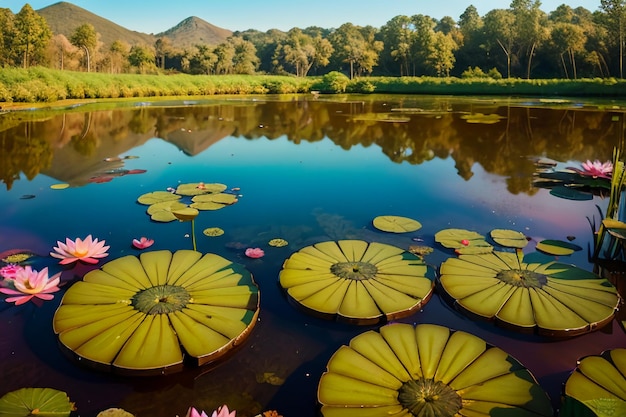 Beautiful lotus water surface pond Chinese flower pink lotus lotus root wallpaper background