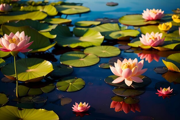 Beautiful lotus water surface pond chinese flower pink lotus lotus root wallpaper background