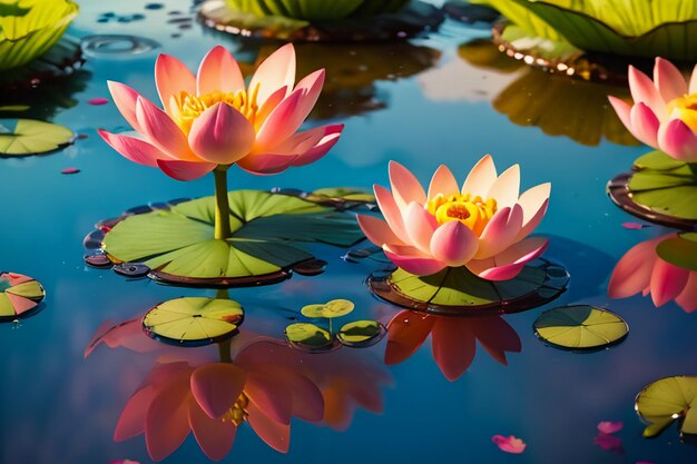 Beautiful lotus water surface pond chinese flower pink lotus lotus root wallpaper background