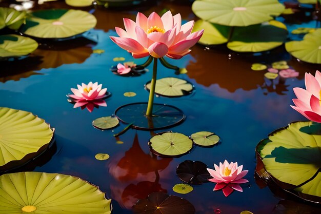 Beautiful lotus water surface pond chinese flower pink lotus lotus root wallpaper background