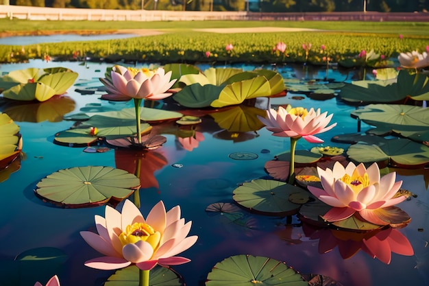 Beautiful lotus water surface pond chinese flower pink lotus lotus root wallpaper background