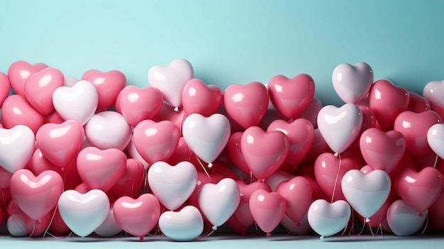 Beautiful love background of inflatable hearts of heartshaped balloons