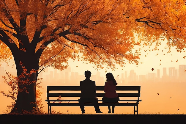 Beautiful love couple sitting on bench romantic couple in park