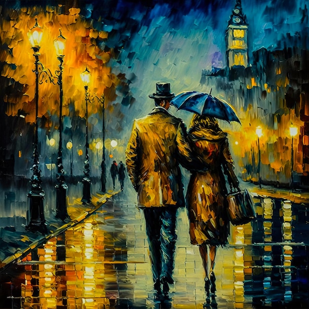 Beautiful Lovers in night painting ジェネレーティブ AI