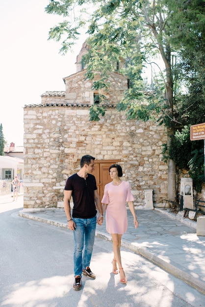 Beautiful loving couple going for a walk outdoors