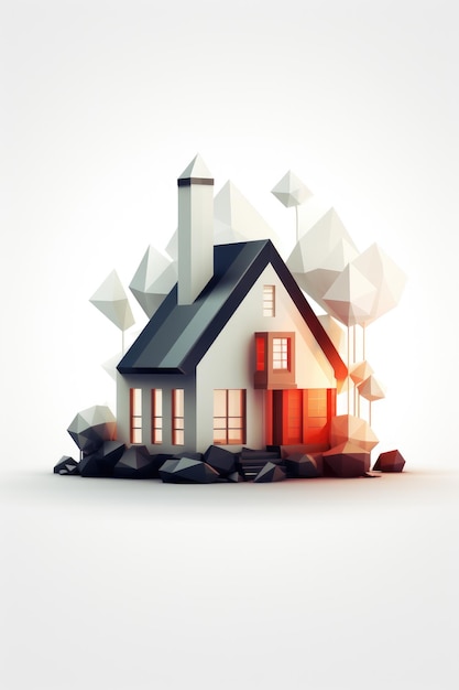 Beautiful low poly house on white background Abstract illustration