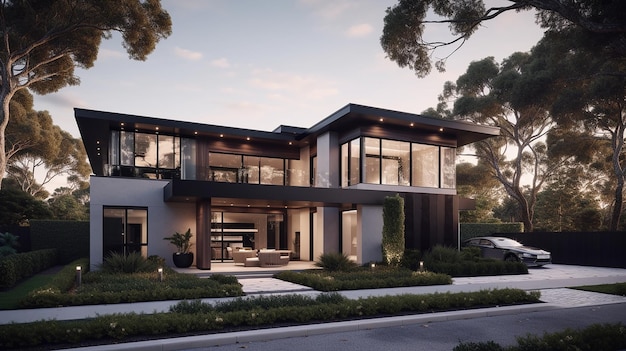 Красивый роскошный экстерьер дома Архитектурный дизайн Generative Ai
