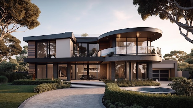 Beautiful luxurious house exterior architecture study design generative ai