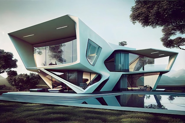 사진 아름다운 고급 주택 외관 건축 연구 설계 generative ai