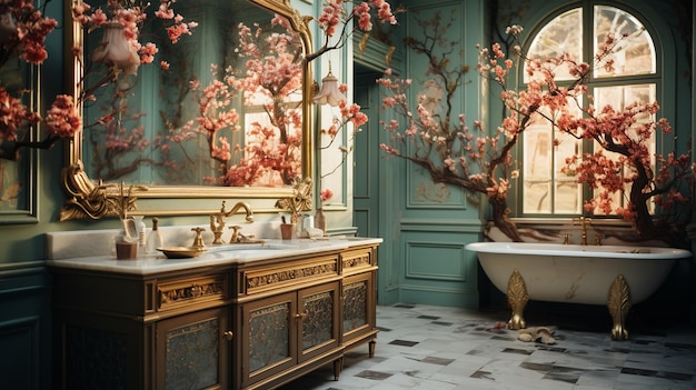 Красивый роскошный интерьер ванной комнатыгенеративный ай