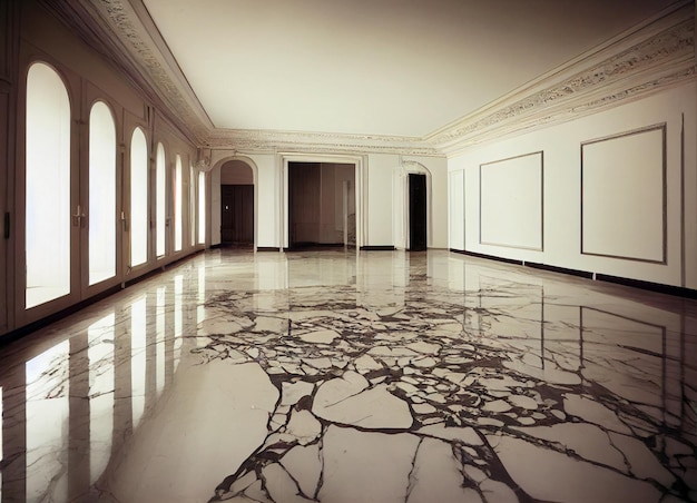 装飾と白いセラミック大理石の床の 3D レンダリングを備えた美しく豪華なインテリア