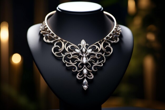 Beautiful and luxury necklace on jewelry stand neck