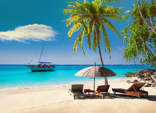 Beautiful luxury outdoor swimming pool around coconut palm tree ai generated