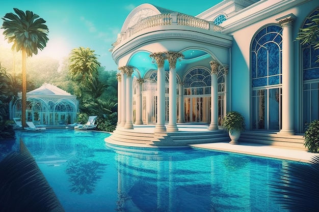 Beautiful luxury outdoor swimming pool