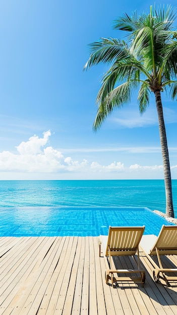 Photo beautiful luxury swimming pool near beach front