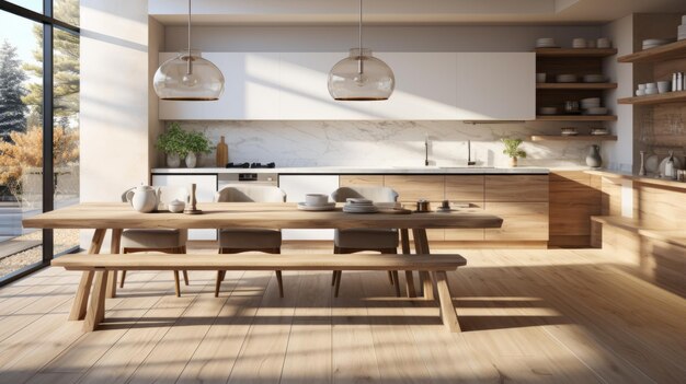 Beautiful Luxury Wooden Modern Kitchen in a Detached House Brown Interior