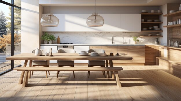 写真 独立した家にある美しい豪華な木製の近代的なキッチン 茶色のインテリア