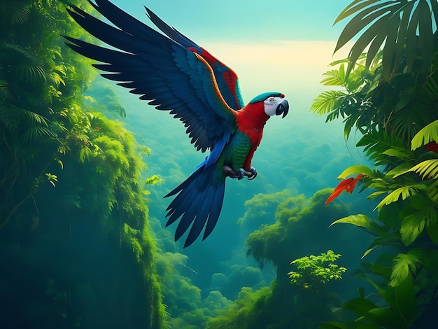 Beautiful macaw parrot flying image in forest