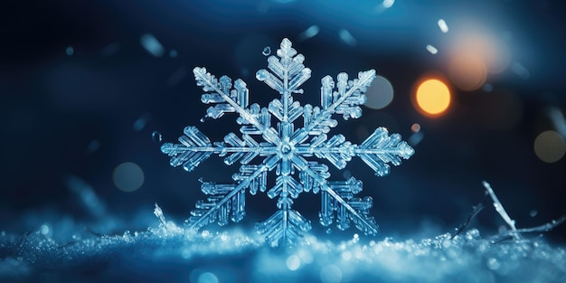 Beautiful macro photo of a snowflake Winter High quality photo Generative AI