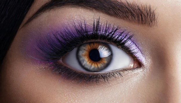 Beautiful macro shot of female eye with creative asian makeup Perfect skin