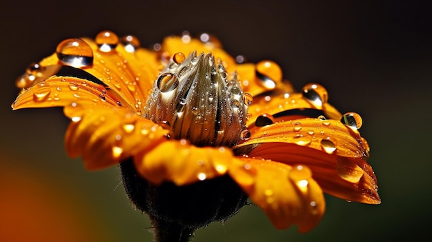 Beautiful macro shot of a flower with dew dop and an abstract bokeh backdrop