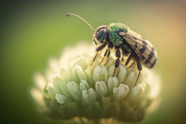 Beautiful macro shot of an insect on a clover with a blurred background Generated by AI