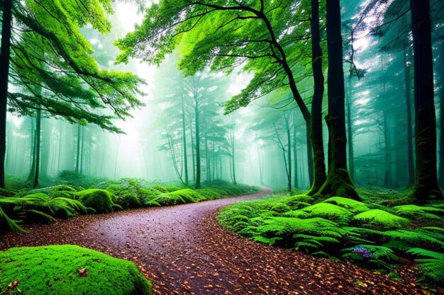 Forest path, art, paintings, cool, green, flowers, beauty, nature, forests,  HD wallpaper | Peakpx