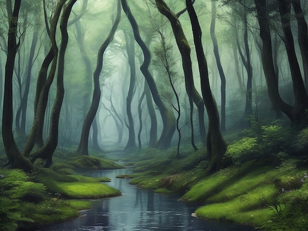 Beautiful magic forest landscape