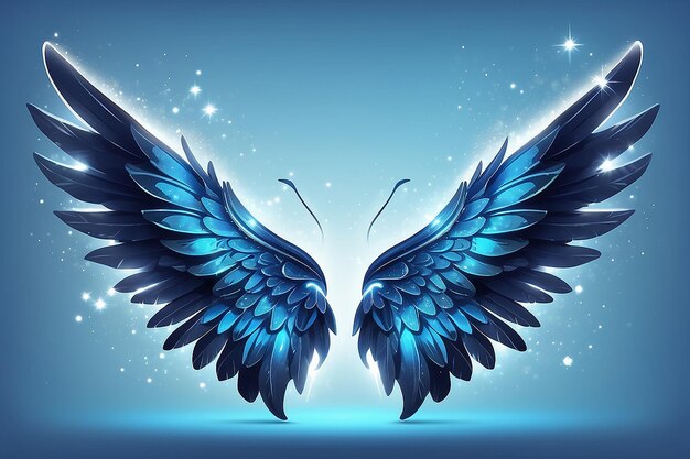 Photo beautiful magic glowing glittery blue wings vector