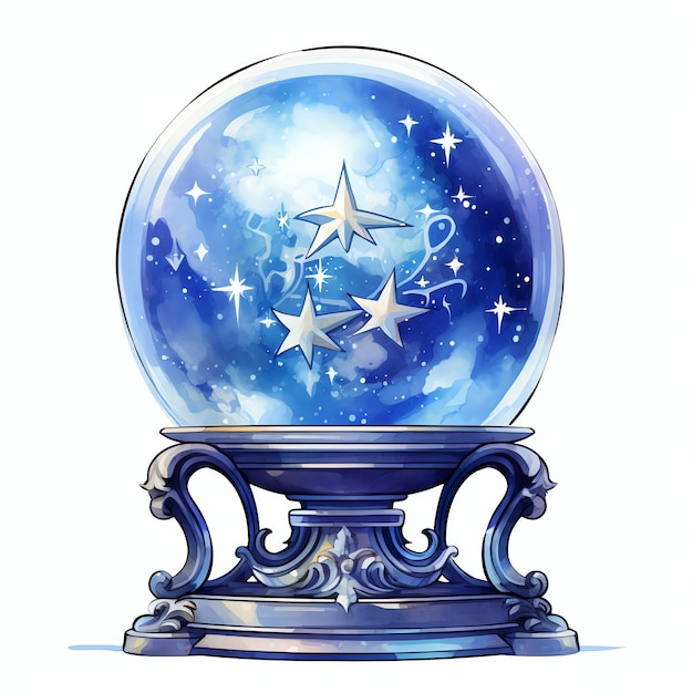 beautiful Magic Snow Globe blue ice winter fairytale fantasy world clipart illustration