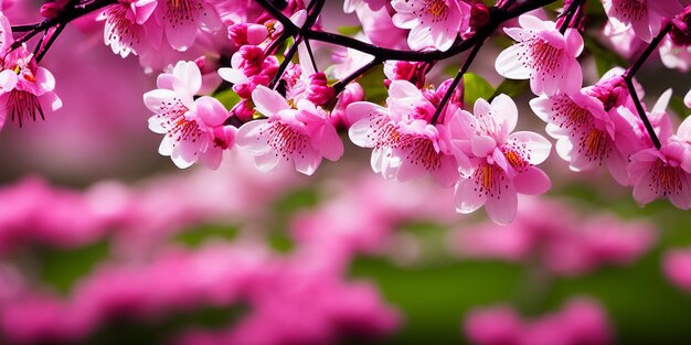 Beautiful magic spring scene with sakura flowers Sakura Flowers Background art Design Spring Sacura Blossom Pink Cherry Blossoms generative AI