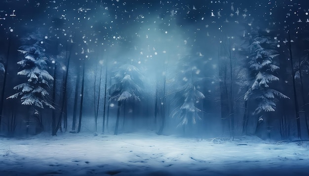 Красивый и волшебный рождественский лес ночью