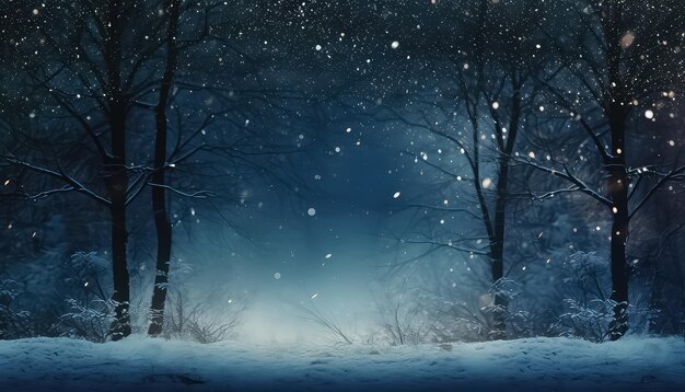 밤에 아름답고 마법 같은 크리스마스 숲