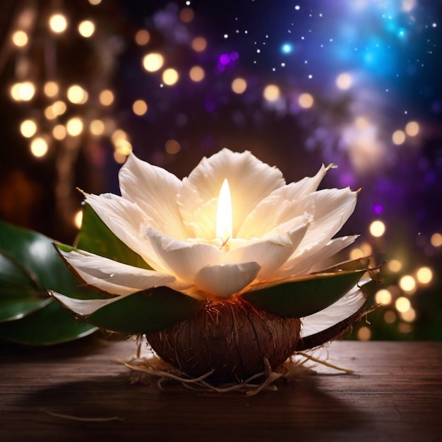 A Beautiful Magical Coconut Flower with magical lights in the background