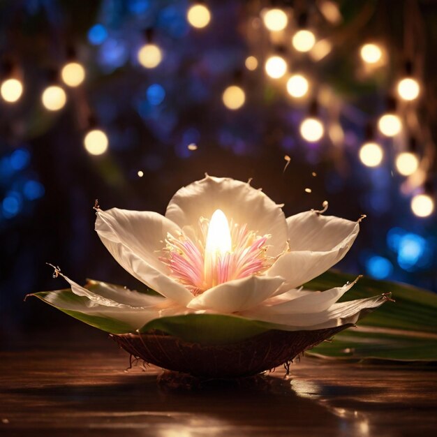 A Beautiful Magical Coconut Flower with magical lights in the background